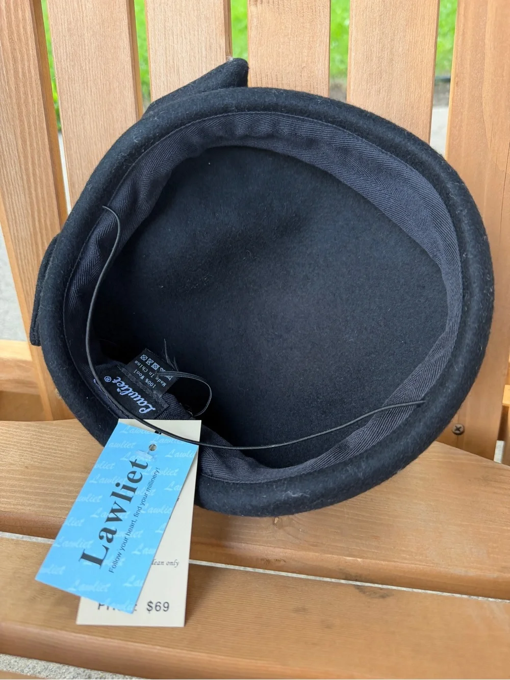 Lawliet Black Wool Felt Pillbox Hat Fascinator Large Bow Cocktail Church One Sz